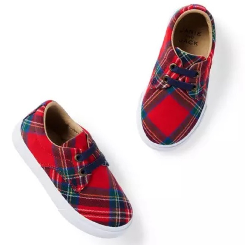 Janie and Jack Tartan Sneakers in Bradbury Red Tartan NWOT